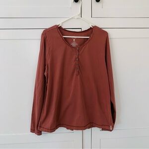 Old Ranch Cotton Brown Henley Long Sleeve Top Size XL
